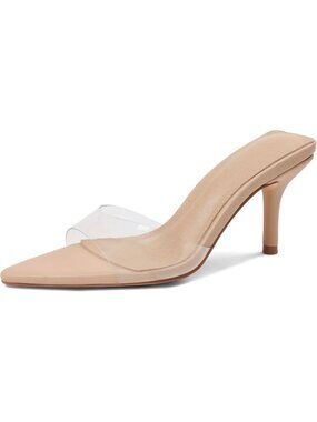 Women's Clear Mules Kitten Heels Pointed Open Peep Toe High Heels Backless Heels